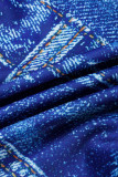 Pantaloni regolari patchwork con stampa denim casual blu