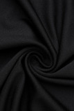 Vestidos rectos con cuello en V de patchwork sólido casual negro
