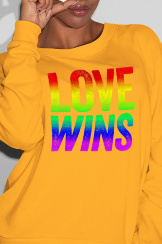 Yellow Fashion Casual Print Letter O Neck Tops