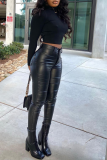 Black Sexy Solid Patchwork Skinny High Waist Pencil Solid Color Bottoms