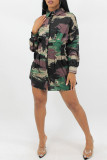 Камуфляжное модное повседневное платье-рубашка с камуфляжным принтом, базовое платье-рубашка с отложным воротником