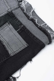 Jeans cintura média patchwork cinza Street