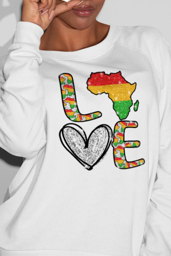 White Casual Daily Print Patchwork O Neck Tops
