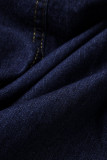 Bleu profond décontracté solide patchwork boucle boutons avec ceinture col rabattu grande taille combinaisons