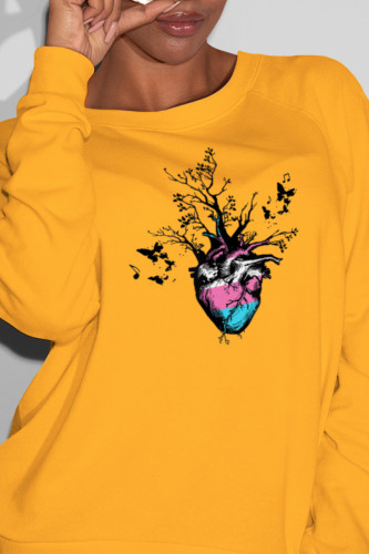 Yellow Fashion Simplicity Print Patchwork O Neck Tops