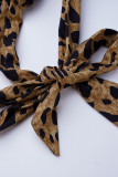 Geel sexy print luipaard bandage patchwork v-hals tops