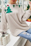 Khaki Fashion Casual Christmas Tree Printed Basic O Neck Tops