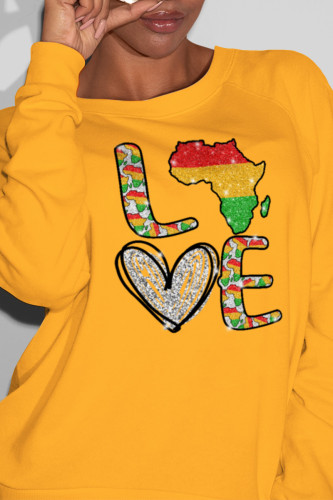 Yellow Casual Daily Print Patchwork O Neck Tops