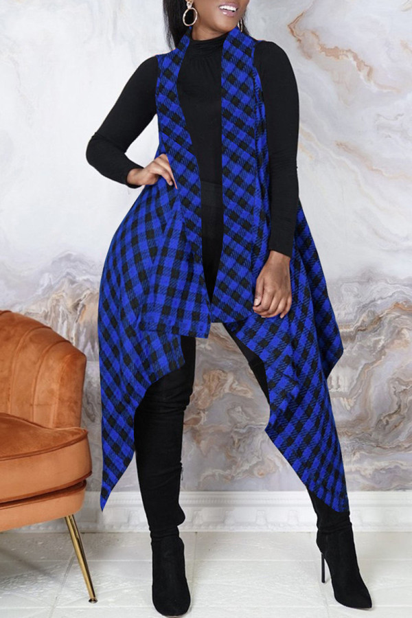 Royal Blue Fashion Casual Letter Print asymmetrische Turndown-Kragen-Oberbekleidung