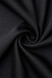 Robes noires décontractées à la mode avec pompons solides et col en V à manches longues et grande taille