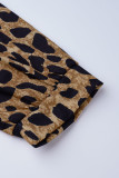 Amarelo Sexy Estampa Leopard Bandage Patchwork V Neck Tops