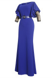 Light Purple Fashion Patchwork Flounce Beading O Neck A Line Plus Size Dresses (With Belt)