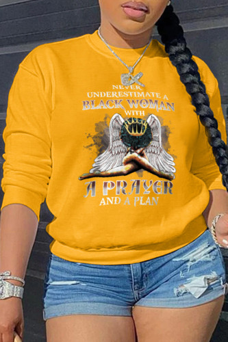 Yellow Fashion Street Print Patchwork Letter O Neck Tops