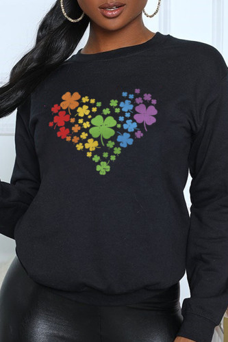 Black Fashion Daily Print Patchwork O Neck Tops