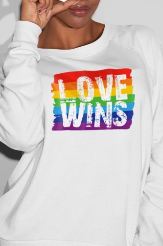 White Casual basis Print Letter O Neck Tops