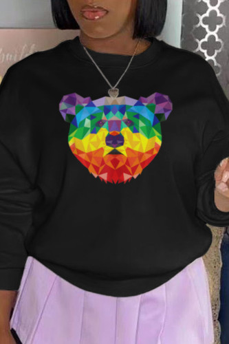 Black Fashion Casual Print Patchwork O Neck Tops