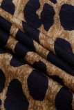 Hauts jaunes sexy à imprimé léopard et patchwork à col en V