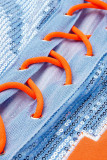 Синяя повседневная повязка с принтом и блестками О-образный вырез с длинным рукавом из двух частей
