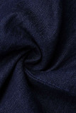 Bleu profond décontracté solide patchwork boucle boutons avec ceinture col rabattu grande taille combinaisons