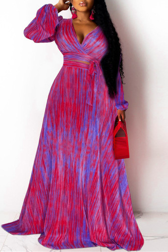 Fuchsia Fashion Casual Print Bandage Long Sleeve Two Pieces