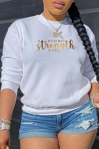 White Casual Street Print Patchwork Letter O Neck Tops