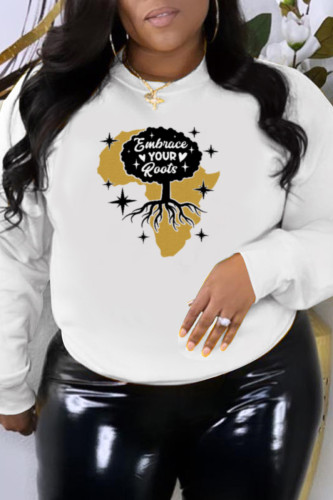 White Fashion Daily Print Letter O Neck Tops