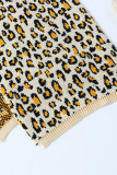 Tops de gola alta com estampa casual de leopardo com estampa de damasco (sem corrente na cintura)