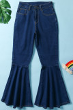Blue Fashion Casual Solid Basic High Waist Flare Leg Boot Cut Denim Jeans