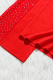 Röd Mode Sexig Patchwork Hot Drilling Backless Oblique Collar Vanliga Jumpsuits