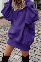 Robes à manches longues et col à capuche, mode décontractée, couleur unie, Patchwork, violet