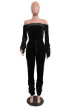 Black Fashion Casual Solid Fold Off the Shoulder Regular Jumpsuits