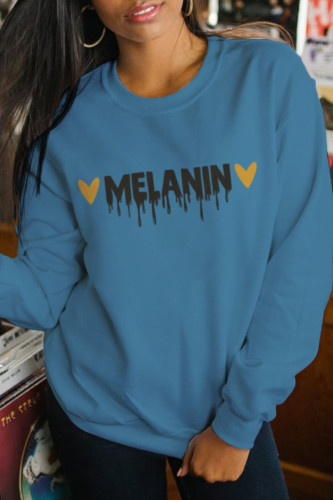 Blue Casual Sportswear Print Letter O Neck Tops