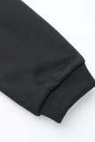 Colletto con cappuccio basic stampa lettera casual moda nero Plus Size due pezzi