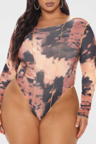 Roze sexy print patchwork O-hals reguliere bodysuits