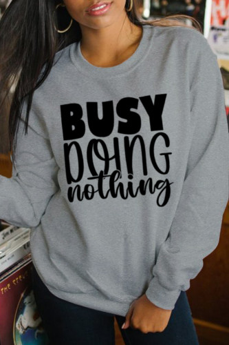 Grey Fashion Street Print Letter O Neck Tops