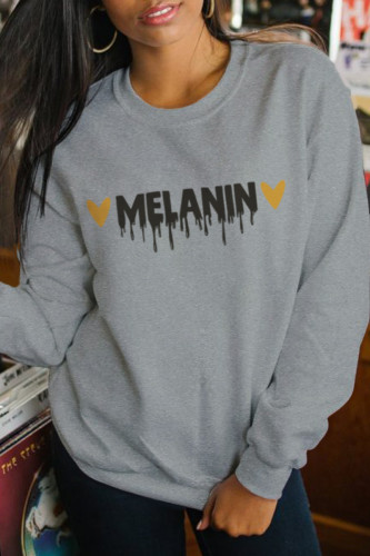 Grey Casual Sportswear Print Letter O Neck Tops