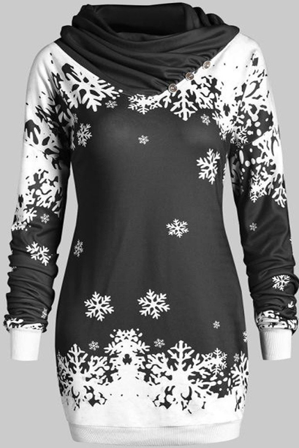 Schwarze Party-Schneeflocken-Patchwork-Kleider mit halbem Rollkragen und geradem Schnitt