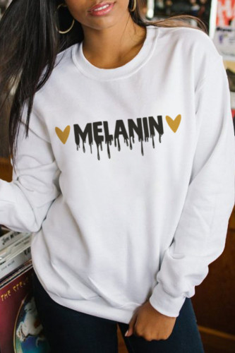 White Casual Sportswear Print Letter O Neck Tops