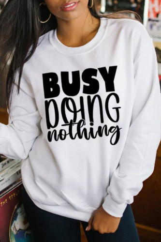 White Fashion Street Print Letter O Neck Tops