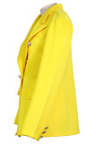Желтый модный повседневный однотонный кардиган с отложным воротником, верхняя одежда