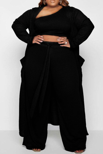 Black Fashion Casual Solid Basic Plus Size Three-piece Set