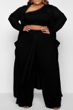 Black Fashion Casual Solid Basic Plus Size Three-piece Set