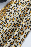 Top a collo alto con spacco leopardato con stampa casual alla moda albicocca (senza catena in vita)