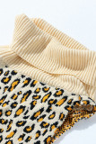 Aprikos Mode Casual Print Leopard Slit Turtleneck Toppar (utan midjekedja)