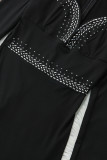 Mode noire patchwork sexy forage chaud robes asymétriques à manches longues col en V