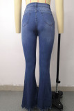Blue Street Solid Ripped Patchwork High Waist Denim Jeans