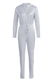White Trendy Zipper Design Blending One-piece Skinny Jumpsuit