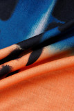 Oranje Mode Casual Tie Dye Asymmetrische O-hals Plus Size Twee Stukken