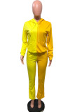 Yellow Fashion Casual Solid Patchwork Hooded Collar Long Sleeve Two Pieces