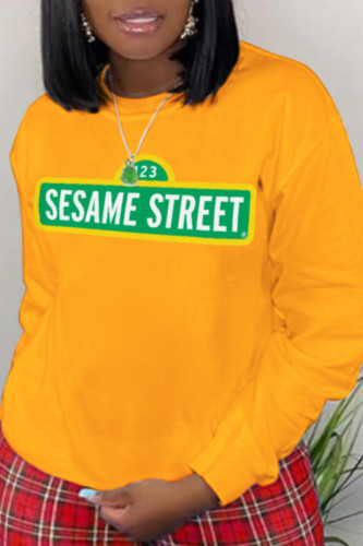 Yellow Fashion Street Print Letter O Neck Tops